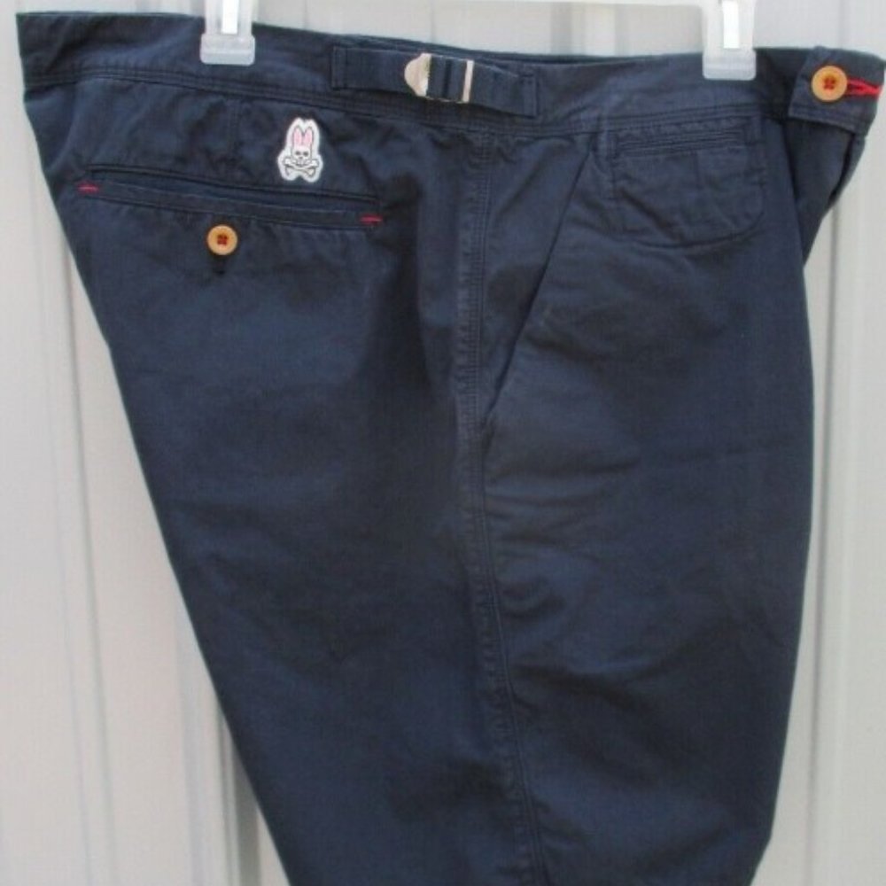 Psycho Bunny Chino Shorts Size 38 Navy Blue Classic Fit Adjustable Waist Pockets